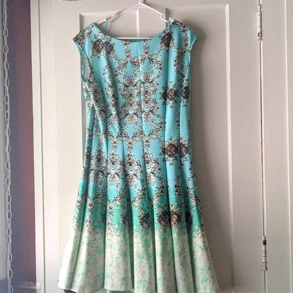 Danny & Nicole aqua pleated dress